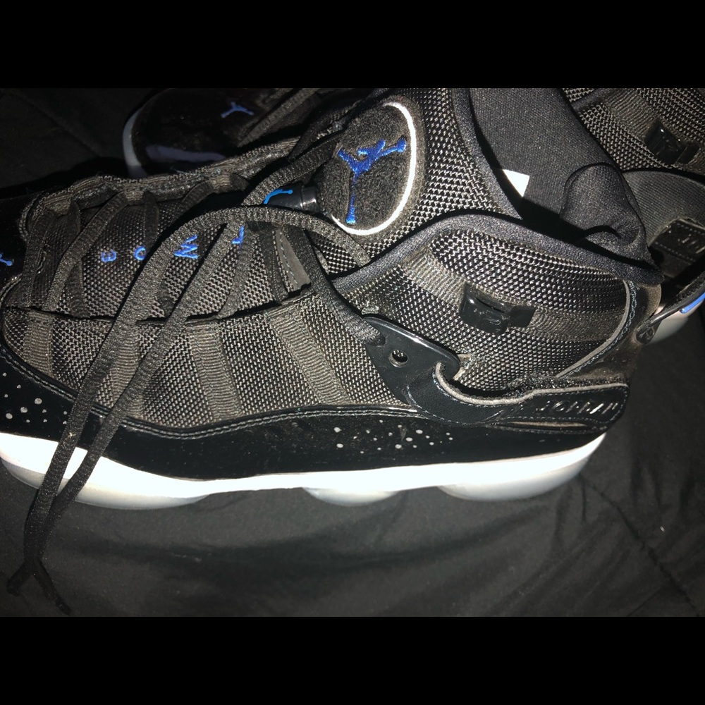 Blue and black Jordan shoes
